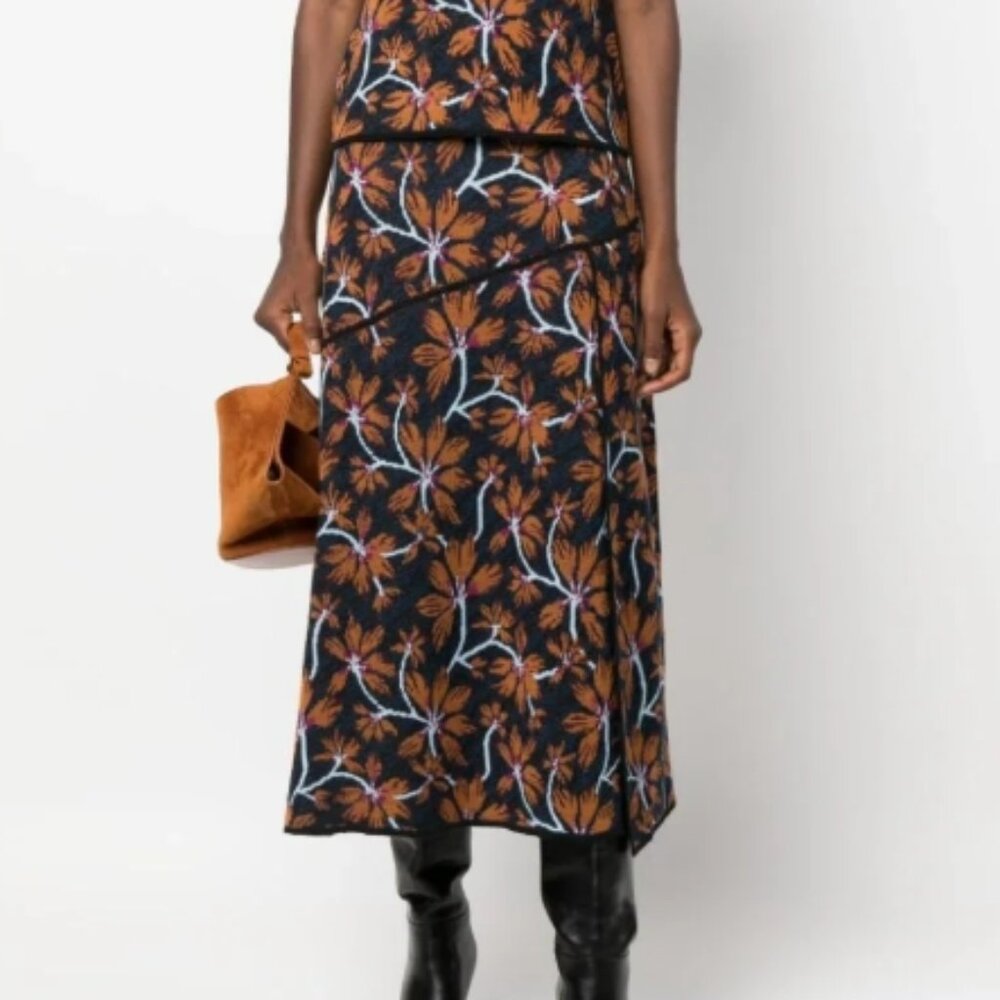 NWOT Ulla Johnson Sabra Piped Jacquard Knit Midi Skirt in Bellflower P $550